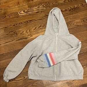 Wildfox Gray Hoodie with Striped Sleeves